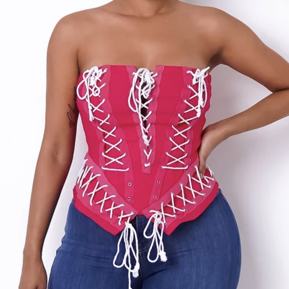 Pink laced up corset top